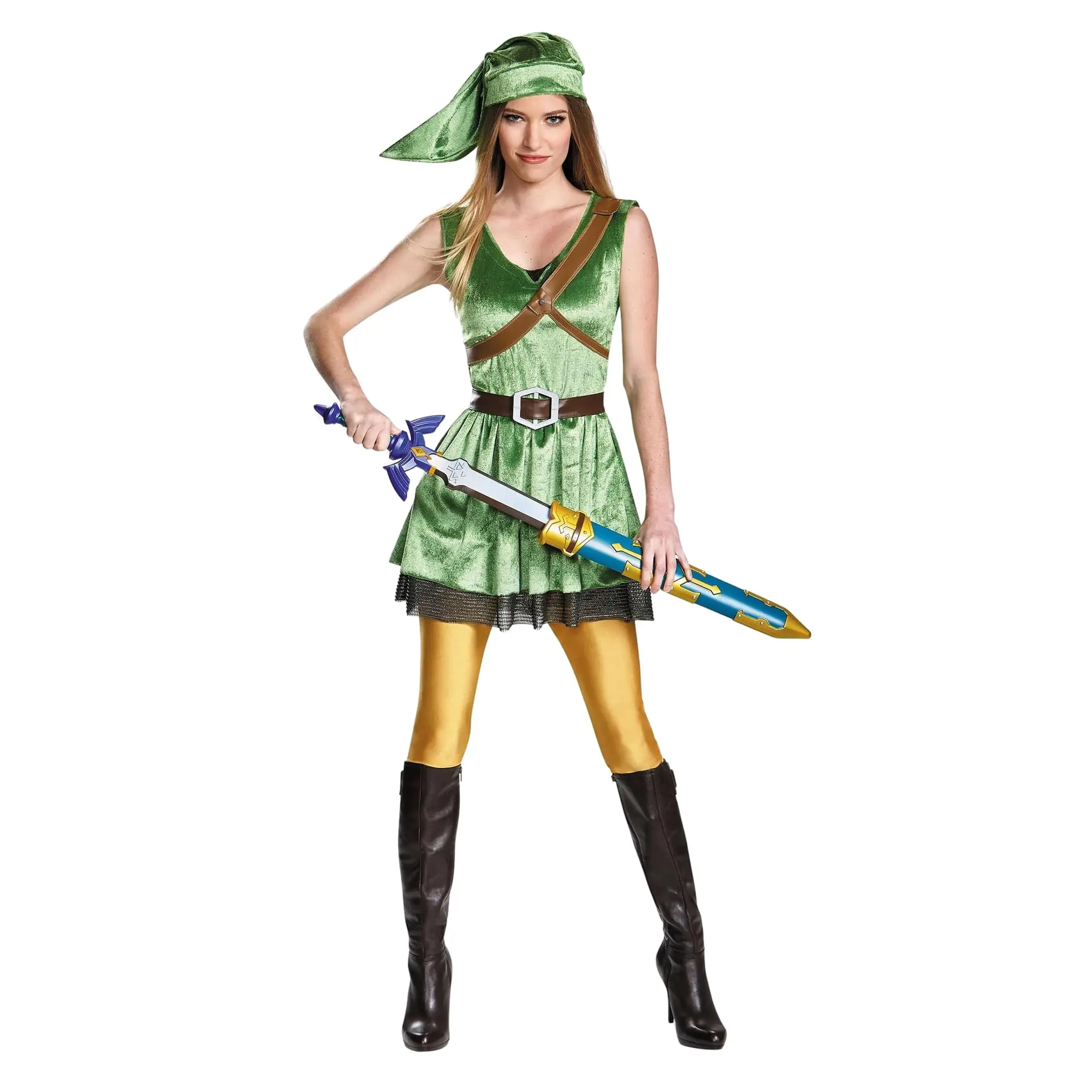 Women's Elf Hero Costume Set, 4-Piece Halloween Cosplay Clothes with Dress, Leggings, and Detachable Accessories for Parties, Belt, Halloween Ideas, Deluxe Set
