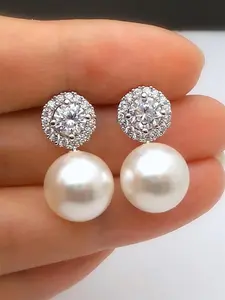 Faux Pearl & Rhinestone Decorated Dangle Earrings (1 Pair) Classic Style Earrings, Elegant Jewelry for Party, Daily Clothing Decor for Girl, Trendy Wedding Anniversary Party Jewelry Gift