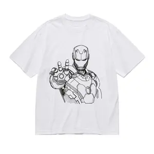 Marvel Captain America and Iron Man Tee - Short Sleeve Fitted Crew Neck Casual Cartoon Summer Medium Length Machine Washable Fabric