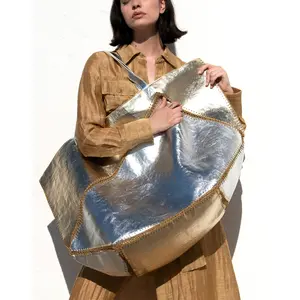 Mixed Metallic Vegan Leather Oversized Tote