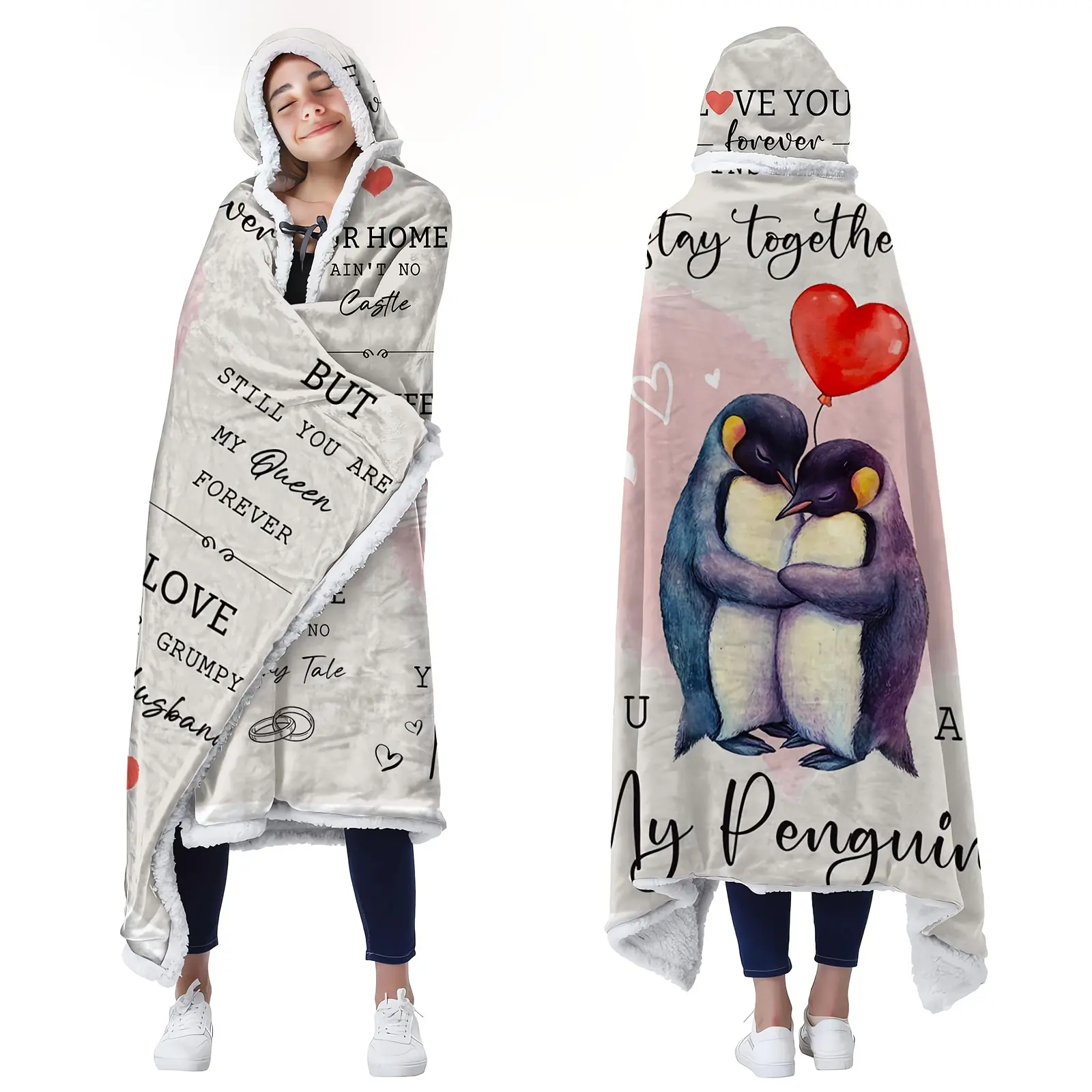 1pc Unisex Anniversary Wearable Blanket, Penguin Plush Hooded Throw, Mother's Day Gift, Valentine's Day Present, Couple's Birthday Gift
