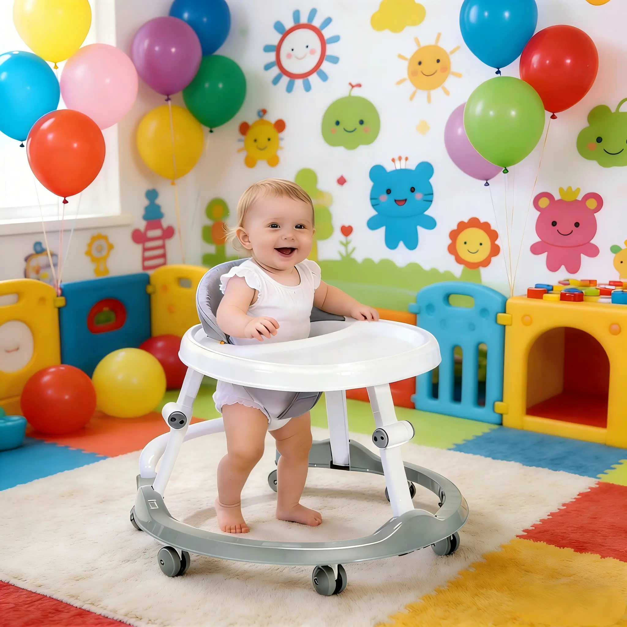 Adjustable Anti-Rollover Baby Walker, Foldable Anti O-Leg Toddler Walking Learning Chair with Wide Stable Base, Baby Walkers for 6-18 Months Infant Boys Girls andador para bebes first steps