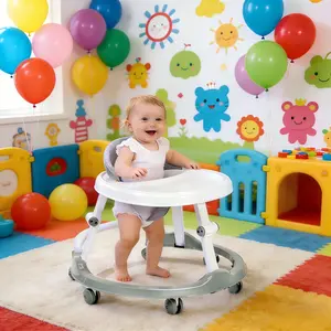 Adjustable Anti-Rollover Baby Walker, Foldable Anti O-Leg Toddler Walking Learning Chair with Wide Stable Base, 3 Height Position Baby Walkers for 6-18 Months Infant Boys Girls andador para bebes first steps