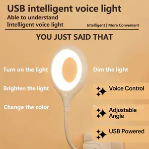 USB Voice Smart LED Night Light, Voice Activated, Dimmable & Color Changing, USB-Powered Portable Nightlight for Bedroom, Hallway, Stairway, Desk, 1 Pack