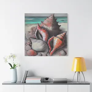 Canvas Wall Art, Coastal Home Decor, Seashells Artwork, Beach Themed Decoration, Nautical Living Room Art Ornaments Artistic