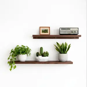 Solid Wood Floating Shelves Set of 2-3 Ft Wall Mounted, Dark Walnut
