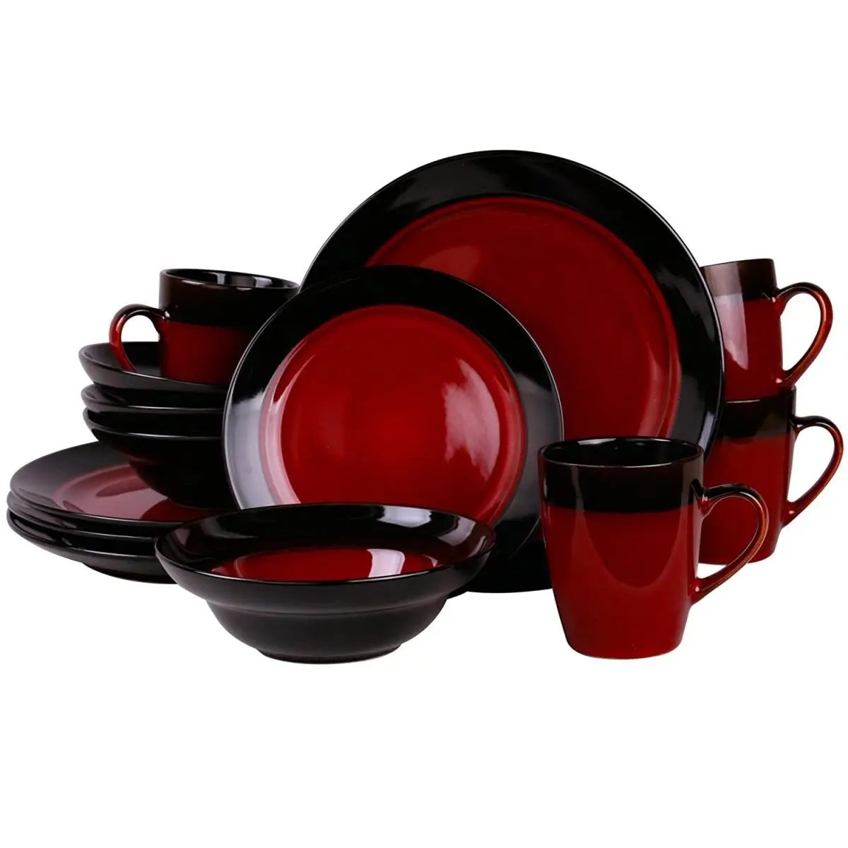 Elama Tanizia High-Gloss Tableware Set - 16-Piece Dinnerware Set