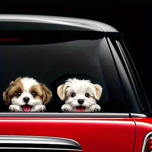 Cartoon Dog Vinyl Sticker, Waterproof Dual-Sided Puppy Decal, Car Window Door Bumper Decor, Self-Adhesive, Animal Theme, Party Home Decoration