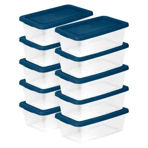 Sterilite 6 Qt Storage Boxes, Clear Plastic Containers with Lid, Set of 10, Blue