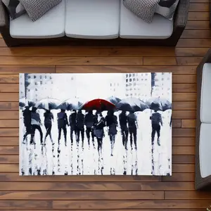 Begin Home Decor C1ROAR35XJ7H3Z 3 x 5 ft. Silhouettes Walking in the Rain Rug - Modern Outdoor Decor - Rectangle