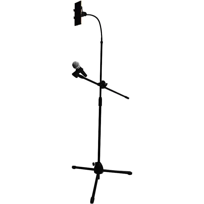 Adjustable Mic Stand with Boom Arm & Phone Holder