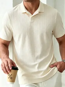 Men's Solid Rhombus Jacquard Knit Polo Shirt, Regular Fit Casual Short Sleeve Collared Top for Summer, National Day Clothing, Fashion Menswear Men's Clothes for Daily Wear，summer outfits，mensfashion，mens clothing，guys giftsJacquard polo shirt funny men fa