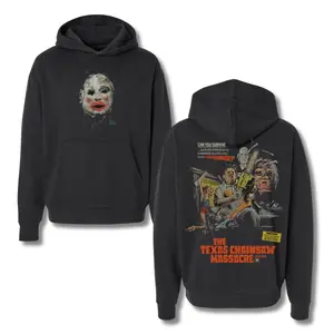 Texas Chainsaw Massacre Two-Sided Hoodie for Horror Fans, Featuring Movie Artwork and Retro Style Design, Perfect for Casual Wear or Halloween Outings