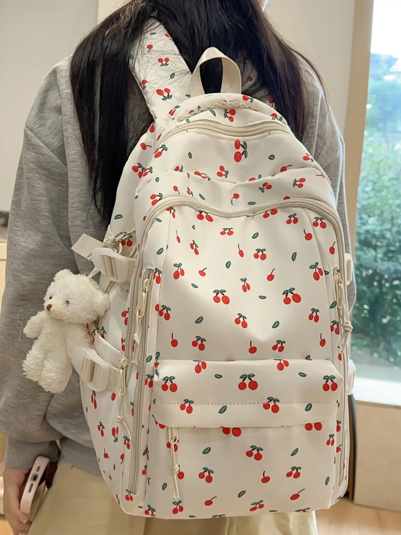 1pc Women's backpack with large capacity, zipper closure, free pendant, Daily Backpack, Casual Printed Backpack, Backpacks Women, suitable for students to go to school, work, shopping