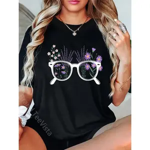 100% Cotton Floral Glasses Optometry Eye Doctor Ophthalmologist Tech T-Shirt