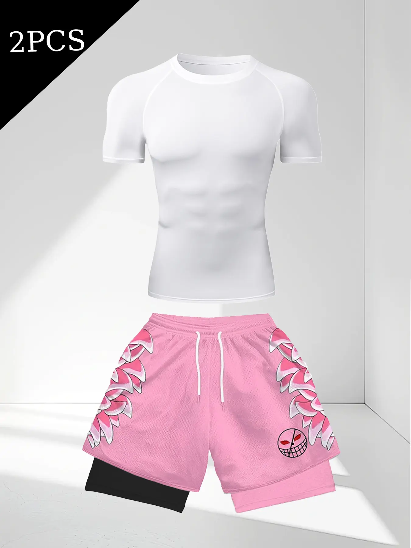 Men's Sporty 2-Piece Set, Short Sleeves Set, Round Neck Slim Fit T-Shirt & Knee-Length Short Pants, Breathable Quick-Dry, Ideal for Sports & Fitness