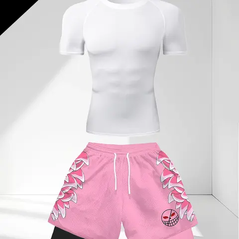 Men's Sporty 2-Piece Set, Short Sleeves Set, Round Neck Slim Fit T-Shirt & Knee-Length Short Pants, Breathable Quick-Dry, Ideal for Sports & Fitness, Sports Activewear Set