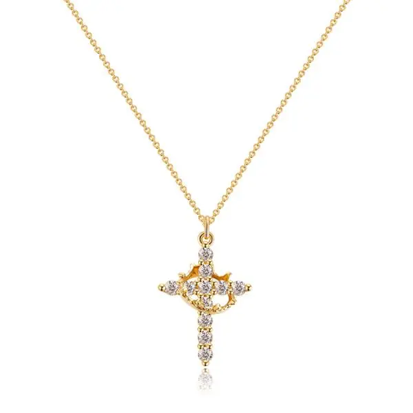 Chesky Crown Cross Zircon Pendant Necklace for women-Dainty Cubic Zirconia Pendant Necklaces Simple Cross Pendant Necklace