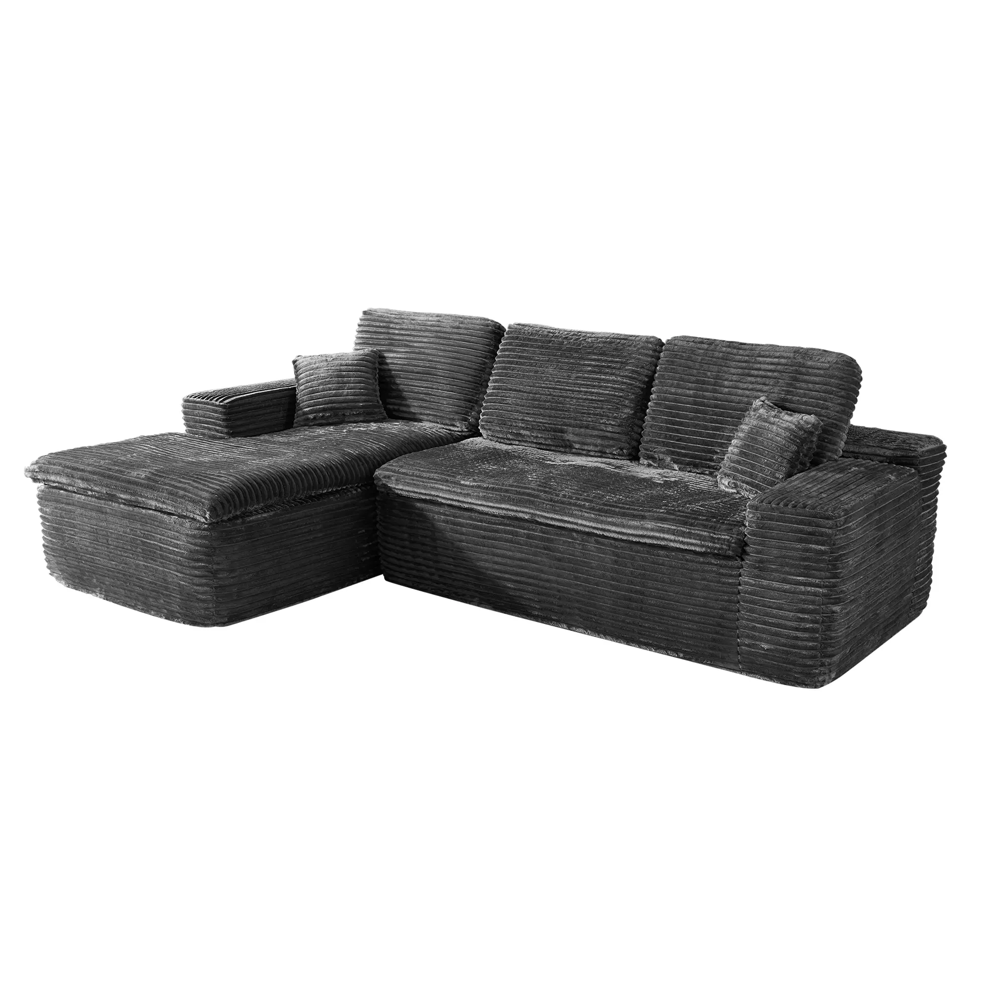 Grey Plush Corduroy Left Chaise