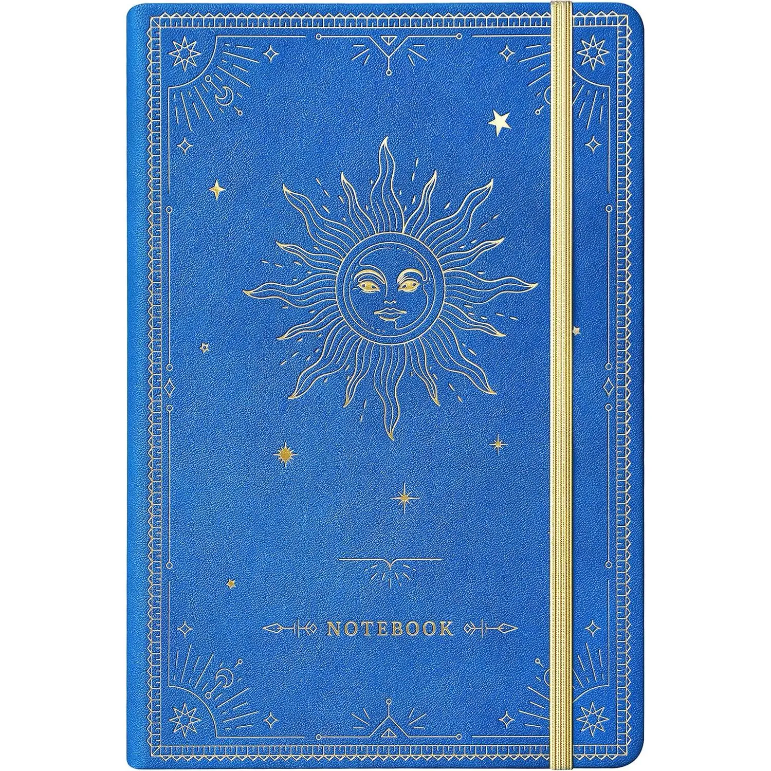 Ruled Notebook/Journal -  Thick Paper Faux Leather Classic Writing Notebook with Pocket + Page Dividers Gifts, Banded, Large, 144 Pages, Hard Cover, Lined (5.8 x 8.4) -  Blue