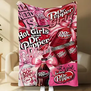 Dr Pepper Girly Throw Blanket Slogan Print Pink Aesthetic Collage Fleece Blanket Ultra Soft Warm Cozy Cute Gift For Girls Teens Women Couch Bed Dorm Room Decor Birthday Christmas For Her Girlfriend Sister