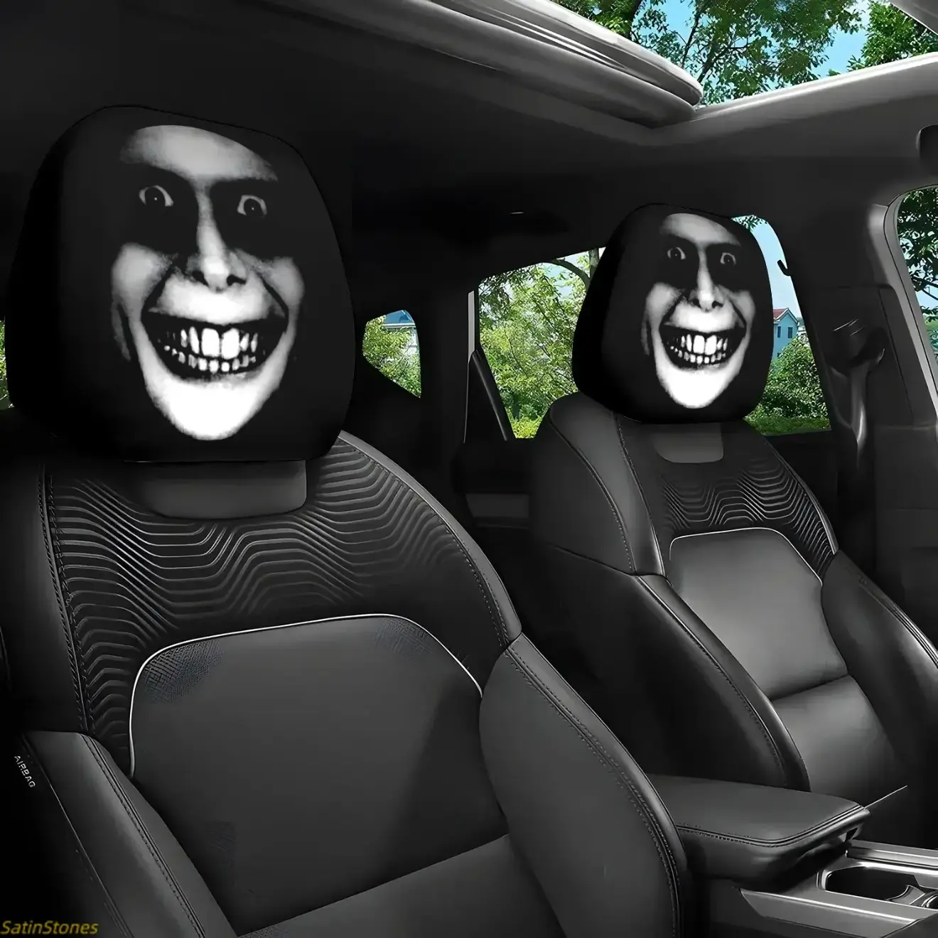 2-piece set of horror themed car headrest covers, car seat covers, comfortable and stylish design, easy to install, suitable for cars, trucks, SUVs,
