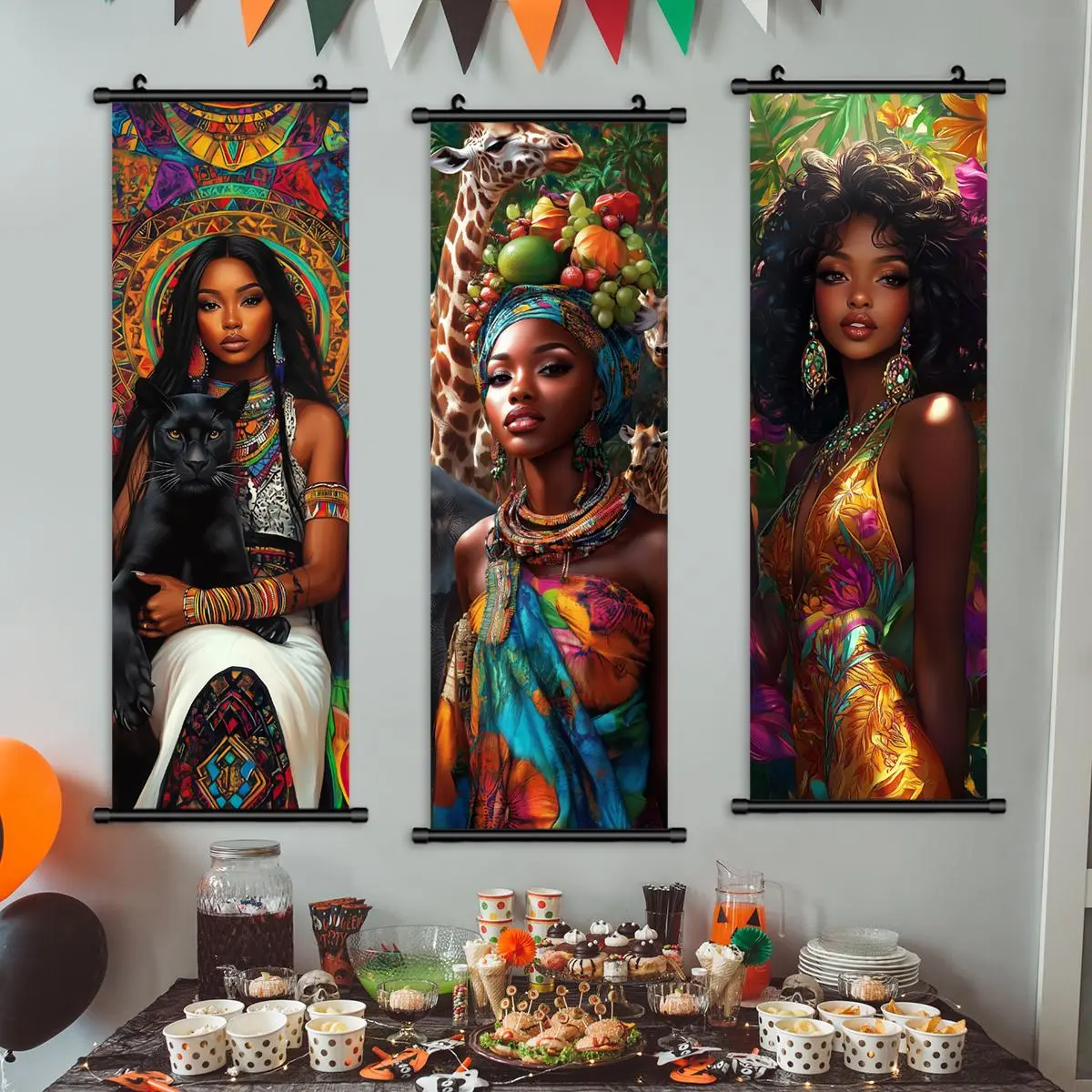 African Female Character Pattern Wall Banner, Abstract Pattern Print, Abstract Art Prints, 3 Counts/set Wall Decoration, Decorative Wall Art, Wall Art for Home, Living Room, Dorm Room Decoration, Ornaments, Decoration Items, Wall Decor Pictures
