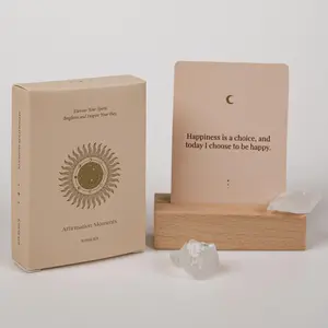 Affirmation Moment Positive Affirmation Cards, 1 Set 53 Daily Motivational Card Positive Message Card with Wooden Display Stand and Artificial Crystals, Boost Inner Confidence, Achieve Goal, Mindfulness Inspirational Meditation Card