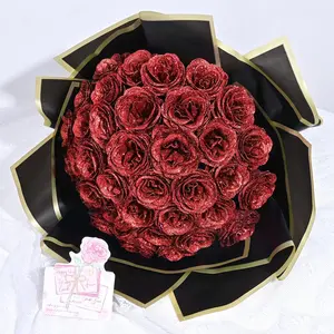 Glitter Roses Bouquet – 24 Pcs DIY Red Artificial Roses – Gift for Mom Wife Grandma Girlfriend on Birthday Valentine’s Day Anniversary Graduation