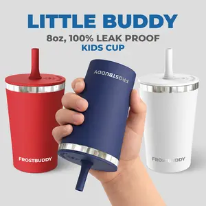 Little Buddy - LeakProof - 8oz Kids Cup - Silicone Straw - Stainless Steel - Double Walled Vacuum Sealed
