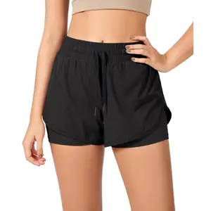 ODODOS 2 in1 Athletic Shorts for Women High Waist Dolphin Split Workout Running Shorts with Pockets Exercise Gym summerwins