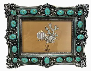 Western Ornate Scroll Turquoise Beads 6” X 4” Picture Frame