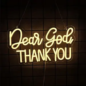 Dear God Thank You  Decorative Neon Lights, Inspirational Office Desk Decor Lights for Office Home Living Room Classroom, Christian Gifts,Christmas' Birthday Gift, LED Light Letters