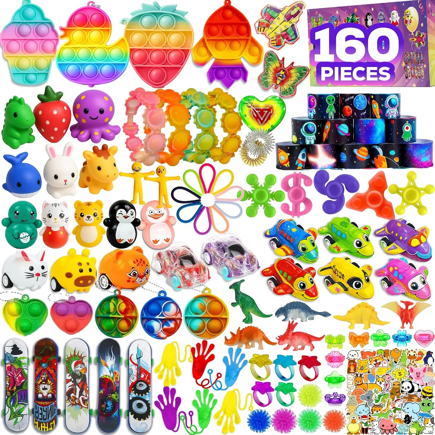 Stress Relief Fidget Toys Pack, 160-Pcs Bulk Goodie Bag Fillers, Kids Toys, Classroom Prizes, Fidgets for Anxiety, Autistic Gifts