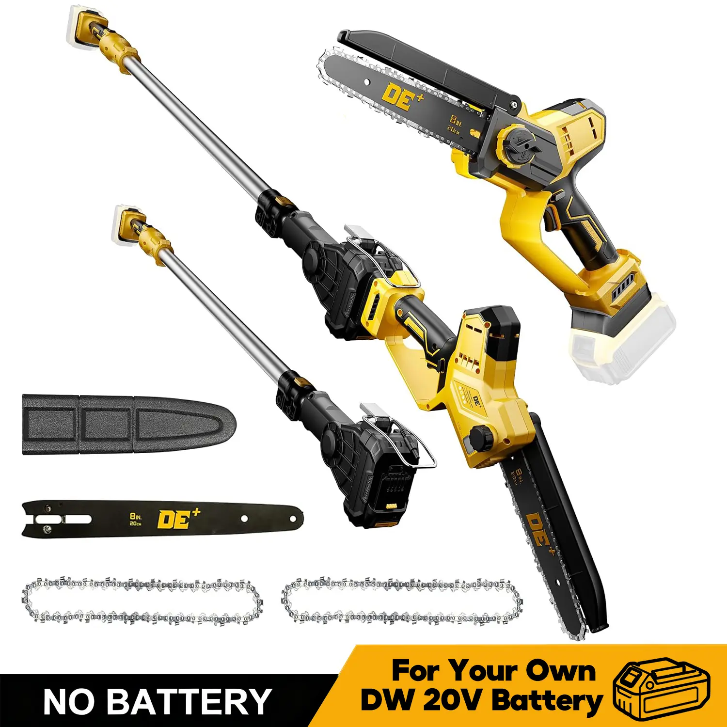 2-in-1 Cordless Electric Pole Saw with Extension, for DeWalt 20V Max Battery, Brushless 8" Mini Chainsaw for Tree Trimming, Battery Powered Pole Saw,  (Battery Not Included),toolupgrade
