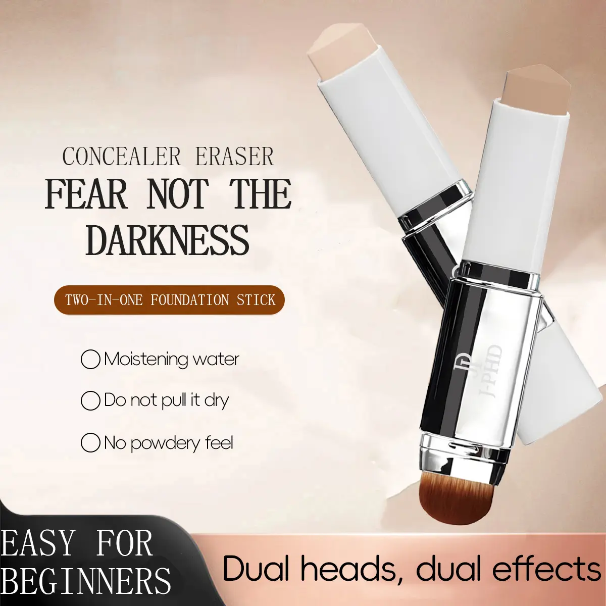 J-PHD Cover Cream Stick V with Detachable Brush Head - Dual-Ended Collagen Capsule Skincare Foundation Stick, Long-Lasting Luminous Silk Glow Matt Finish Tinted Translucent Concealer, Makeup for Women with Dewy Skin Fit for Any Occasion
