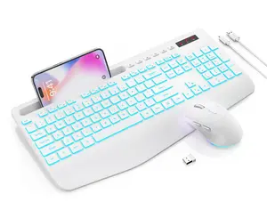 SABLUTE KM22Max Wireless Keyboard and Mouse Combo with 7 Backlit Effects, Wrist Rest, Phone Holder, 2.4G Lag-Free Ergonomic Keyboards, Rechargeable Silent Cordless Set for Computer, Laptop, Mac, Windows(non-bluetooth)