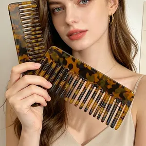 Large Marble Pattern Hair Comb, Tortoiseshell Color Acetate Board, Soft Non-Damaging, Fashionable Anti-Static Brush, Gentle on Hair, Hair Care Comb