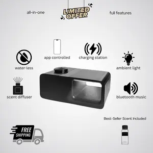 All-in-One Fragrance Diffuser - Bluetooth Music, Ambient Light, Wireless Charger 15W, App Controlled, Scents Up to 500 SF