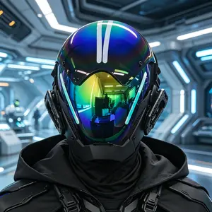 Gradient Iridescent Visor Full Face Helmet, Futuristic Cyberpunk Techwear Costume Accessory Set, Lightweight Adjustable Comfortable Stylish Unisex, for Rave Festival Halloween Christmas Carnival Nightclub Bar Cosplay Masquerade Party