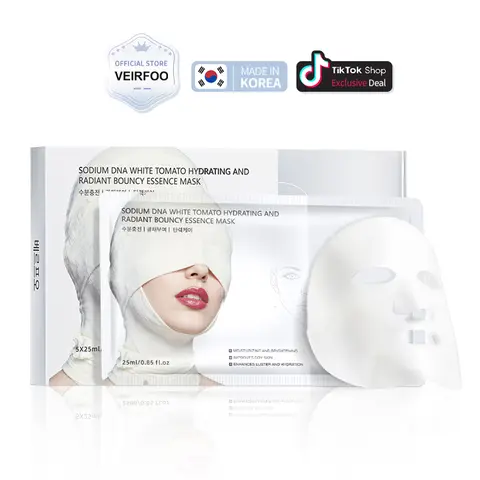 Korean Brand VEIRFOO White Tomato Hydrating and Radiant Bouncy Essence Mask-5Sheets/Box *1 box, For Instant brightening Yellow Tone Correction Mild and Non-irritating