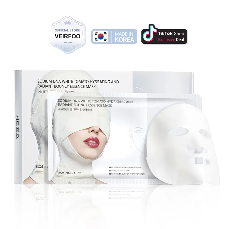 Korean Brand VEIRFOO White Tomato Hydrating and Radiant Bouncy Essence Mask-5Sheets/Box *1 box, For Instant brightening Yellow Tone Correction Mild and Non-irritating