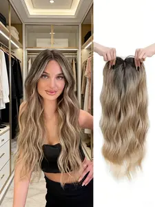 Transform Thinning Hair with Our 22 Inch Wavy Clip-In Hair Topper! Premium Kanekalon Synthetic Hair with Face Framing Bangs for Natural Volume, Effortless Wear & All-Day Confidence – Perfect for Every Occasion, Wavy Synthetic Hairpiece