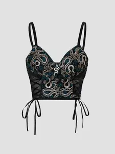Women's Underwear Lace Corset Top Vneck with Snake Embroidery, Waist Cinching Adjustable Tie, Snakes Decoration, Geometric Pattern, All Seasons, Fashion, Piece