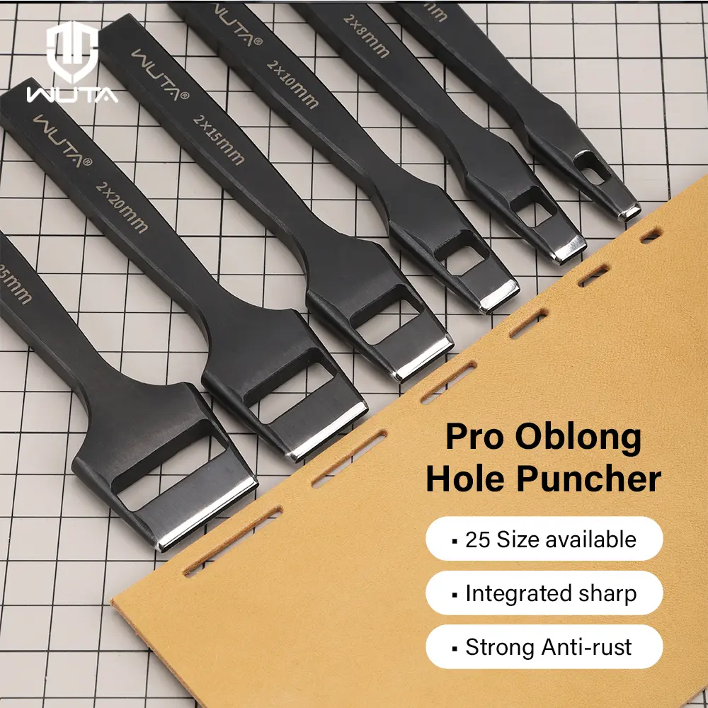 WUTA Pro Oblong Hole Puncher - 420 Martensitic Stainless Steel, 58-60 HRC, Laser-Engraved, Lifetime Anti-Rust, Precision Edge, Leather Punching Essential