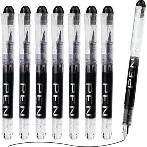 Disposable Fountain Pens Fine Point, 8 Pack Black Pens for Writing, Stainless Steel Nib, Smooth Writing for Journaling, Drafting, Sketching, Doodling & Office Supplies