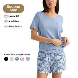 Tommy John Women’s Second Skin Sleep Tee & Short Set | Ultra-Soft Modal Pajama Set | Lightweight Breathable Loungewear, Stretch Fit Everyday Silky