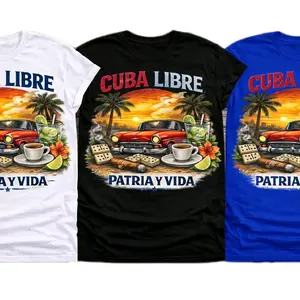 Cuba Libre Freedom Shirt - Vintage Car and Coffee Design with Dominoes and Limes, Patria y Vida Text, Black T-Shirt