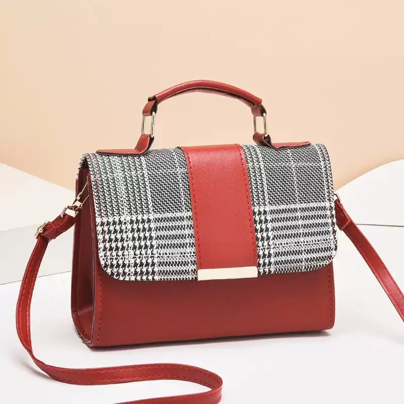 Plaid Gray Handbag with White and Black Plaid Design and Adjustable Strap for Everyday Use