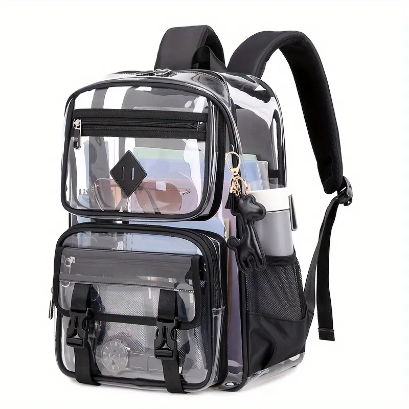 New Transparent Backpack Casual Large Capacity Multi-Pocket Clear Bag Women's Shoulder Bag PVC Transparent Student Office Laptop Bag